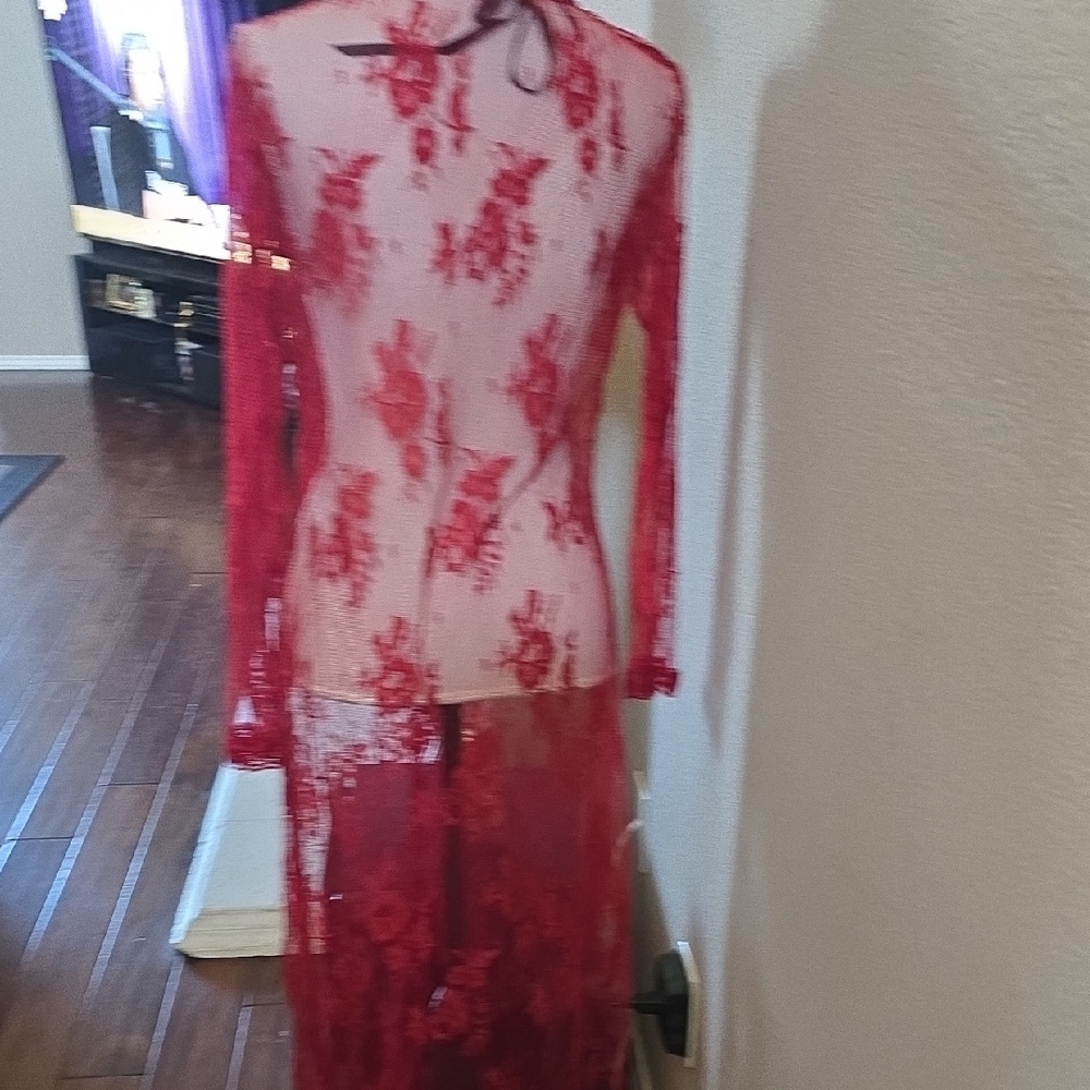 Luxurious Scarlet Lace Robe - Picture 7 of 9